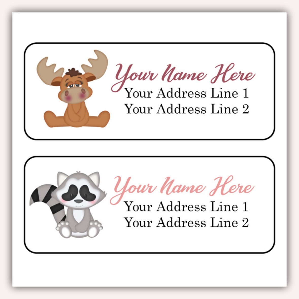 Woodland Animals Raccoon Squirrel Moose Personalized Return Address Labels Set of 30