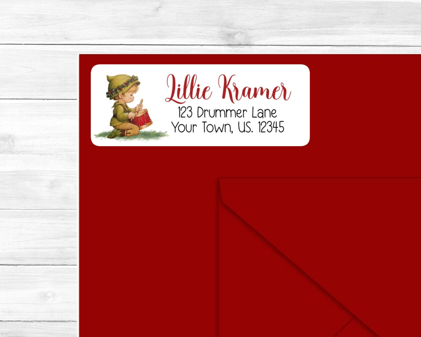 Little Drummer Boy Vintage Holly Drums Christmas Holiday Address Mailing Stickers Labels Personalized Custom Sheet of 30