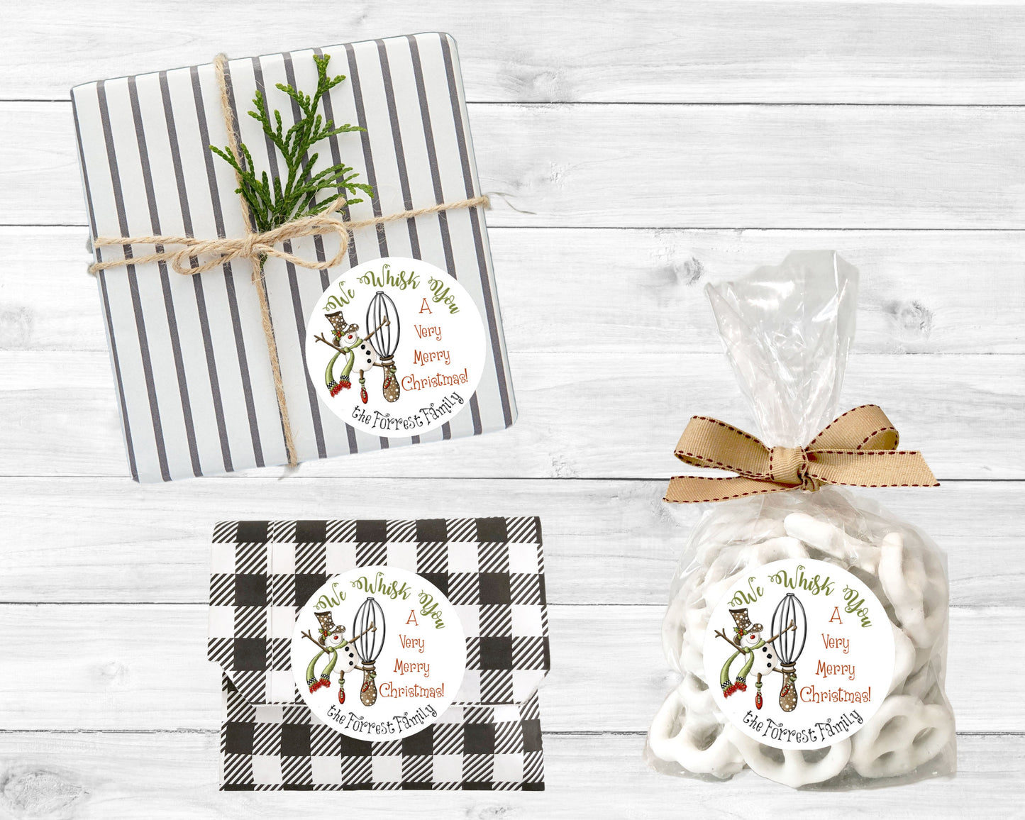 We Whisk You A Very Merry Christmas Snowman with Scarf Whisk Personalized Baking Baked Goods Kitchen Labels Stickers Box Label Stickers