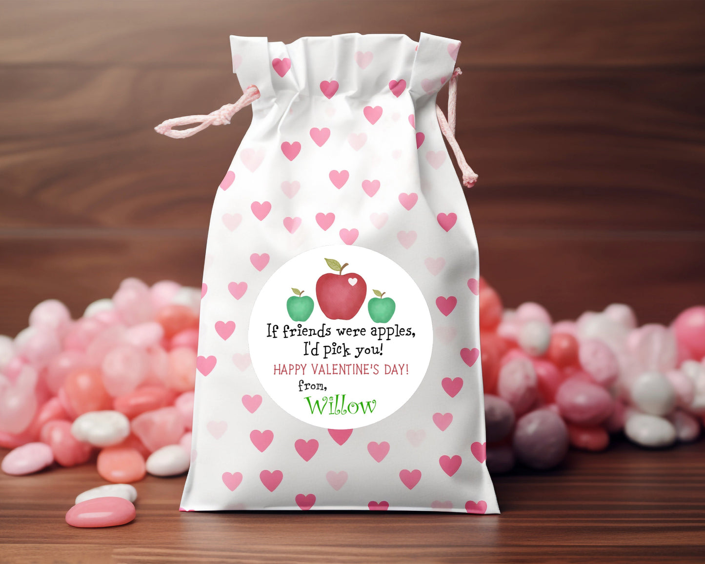 Apple Picking Friends Heart Fruit Valentines Day Round Class Teacher Kids Class Party Favors Label Stickers Multiple Sizes