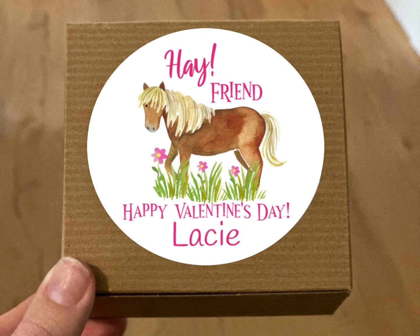 Pink Hay! Friend Happy Valentines Day Horse Pony Equine Heart School Class Teacher Kids Class Party Favors Label Stickers Multiple Sizes