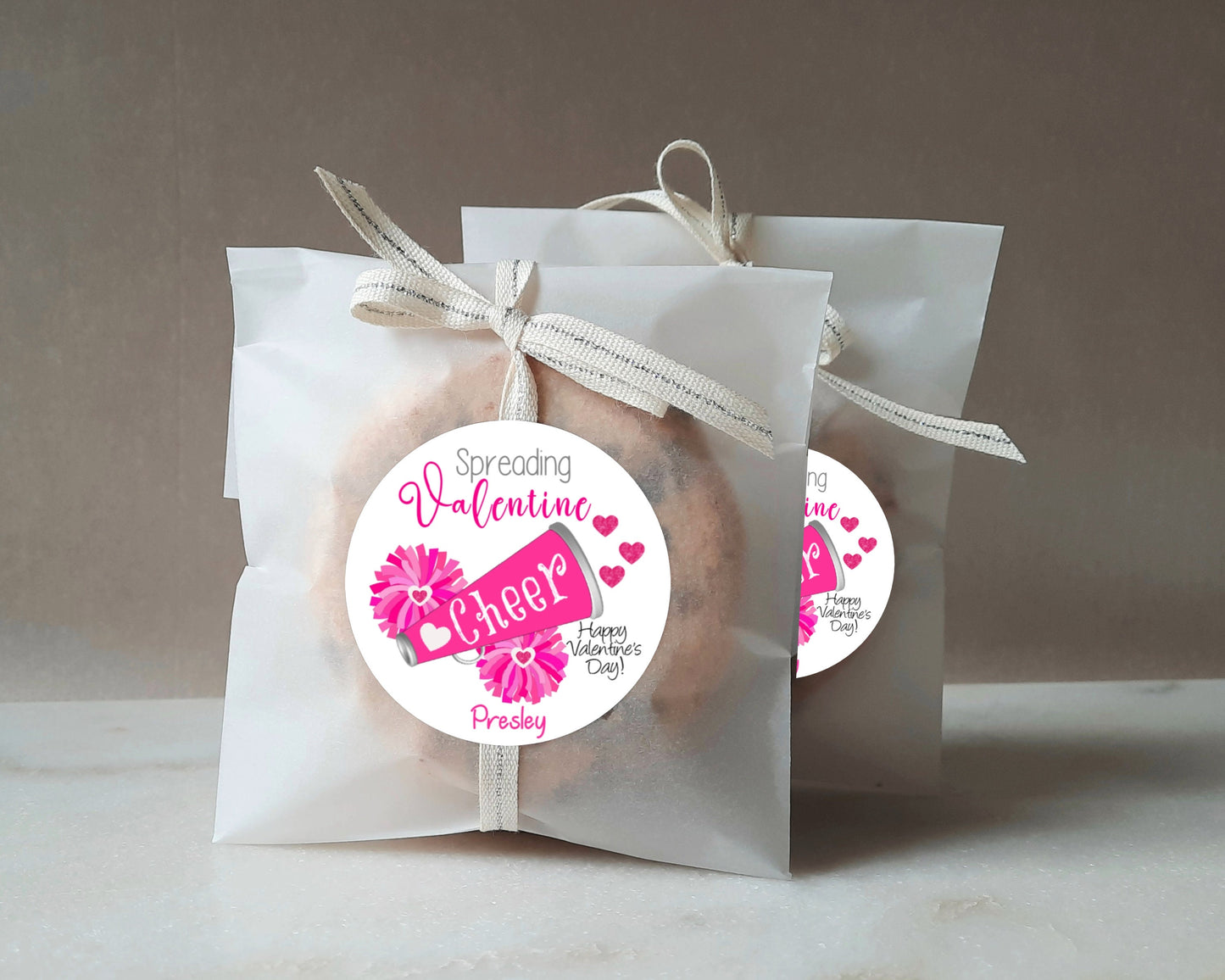 Spreading Valentine CHEER Cheerleader Pom Poms Megaphone Pink School Class Teacher Kids Class Party Favors Label Stickers Multiple Sizes