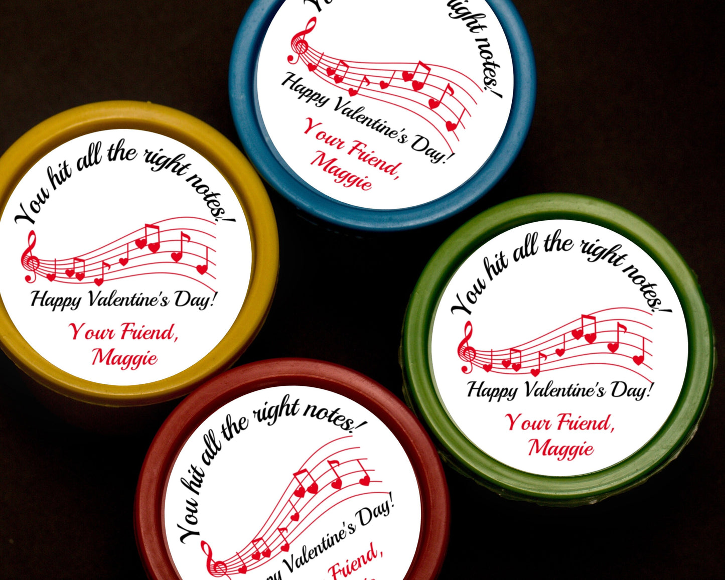 Treble Clef Music Notes Hearts Happy Valentine's Day School Round Class Teacher Kids Class Party Favors Label Stickers Multiple Sizes