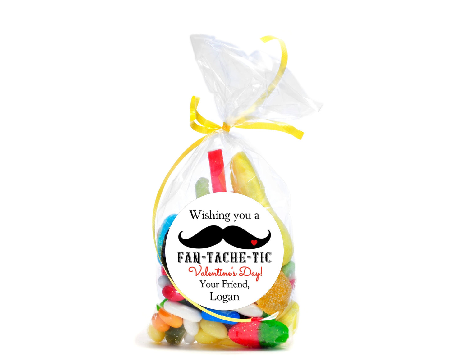 Wishing You A FANTASHIC Mustache Heart Happy Valentines Day Round Class Teacher Kids Class Party Favors Label Stickers Multiple Sizes