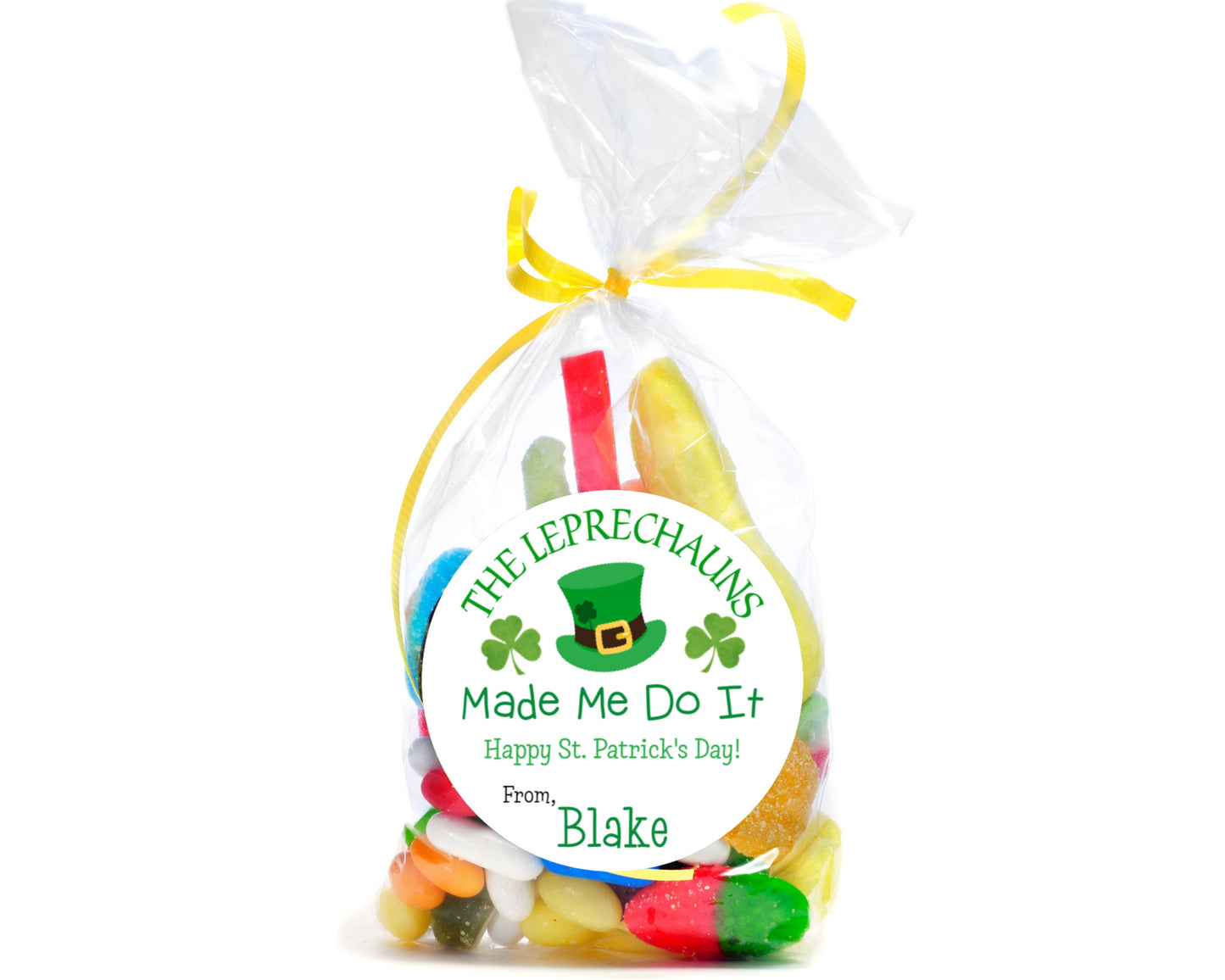 The Leprechauns Made Me Do It Saint St. Patrick's Day Clover Irish Top Hat Gift Giving Kids Class Party Favors Label Stickers