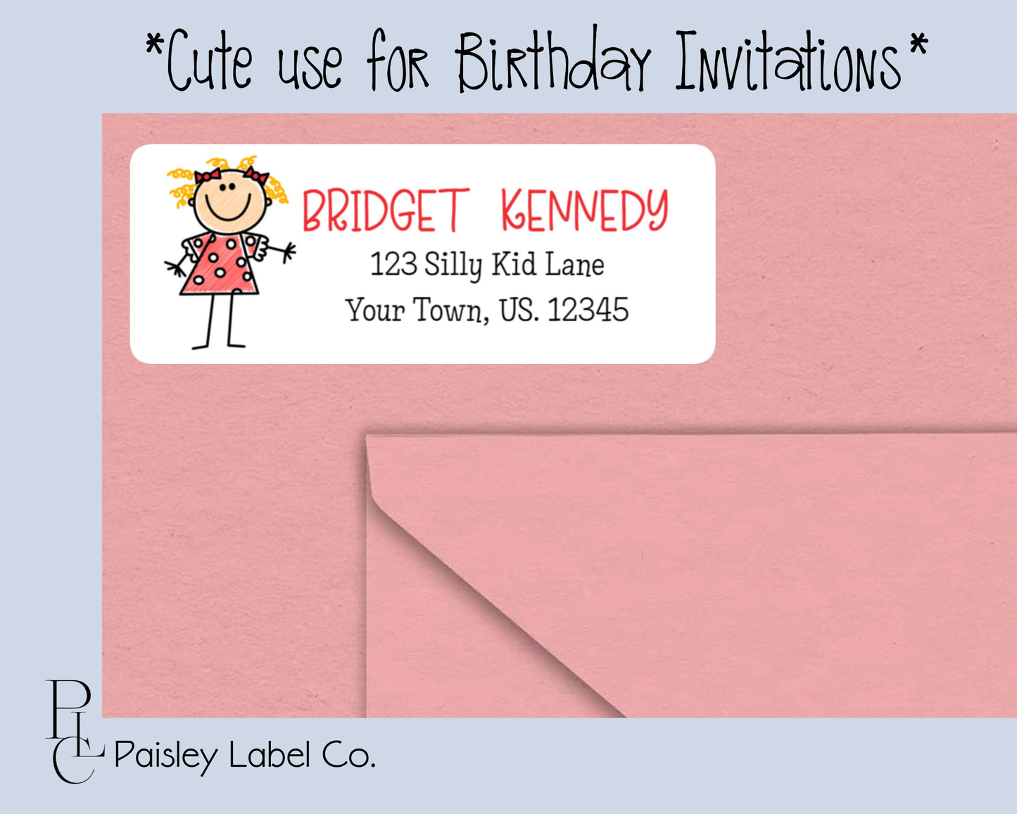 Stick Figure Kids Cartoon Boys Girl Cute School Kids Child Birthday Return Address Labels Mailing Stickers Sheet of 30 Multiple Designs