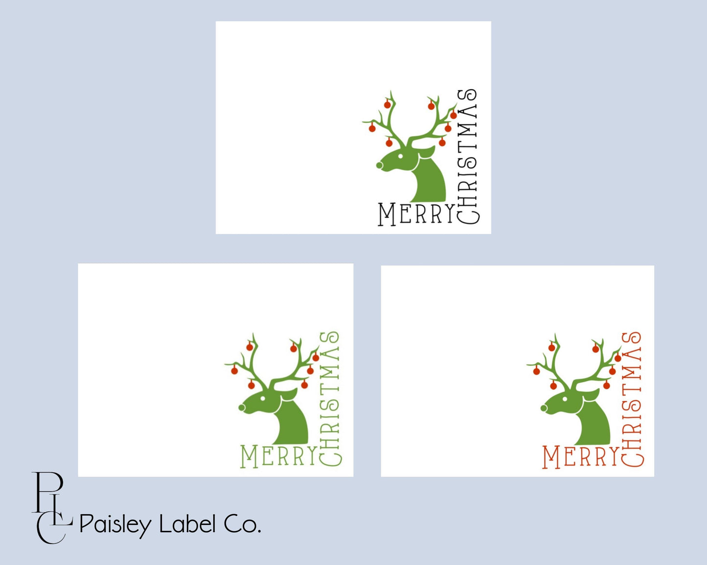 Classic Simple Minimalist Corner Green Red Reindeer Deer Gift Notecard Note Card Custom Business Stationery Stationary Folded Notecard Set