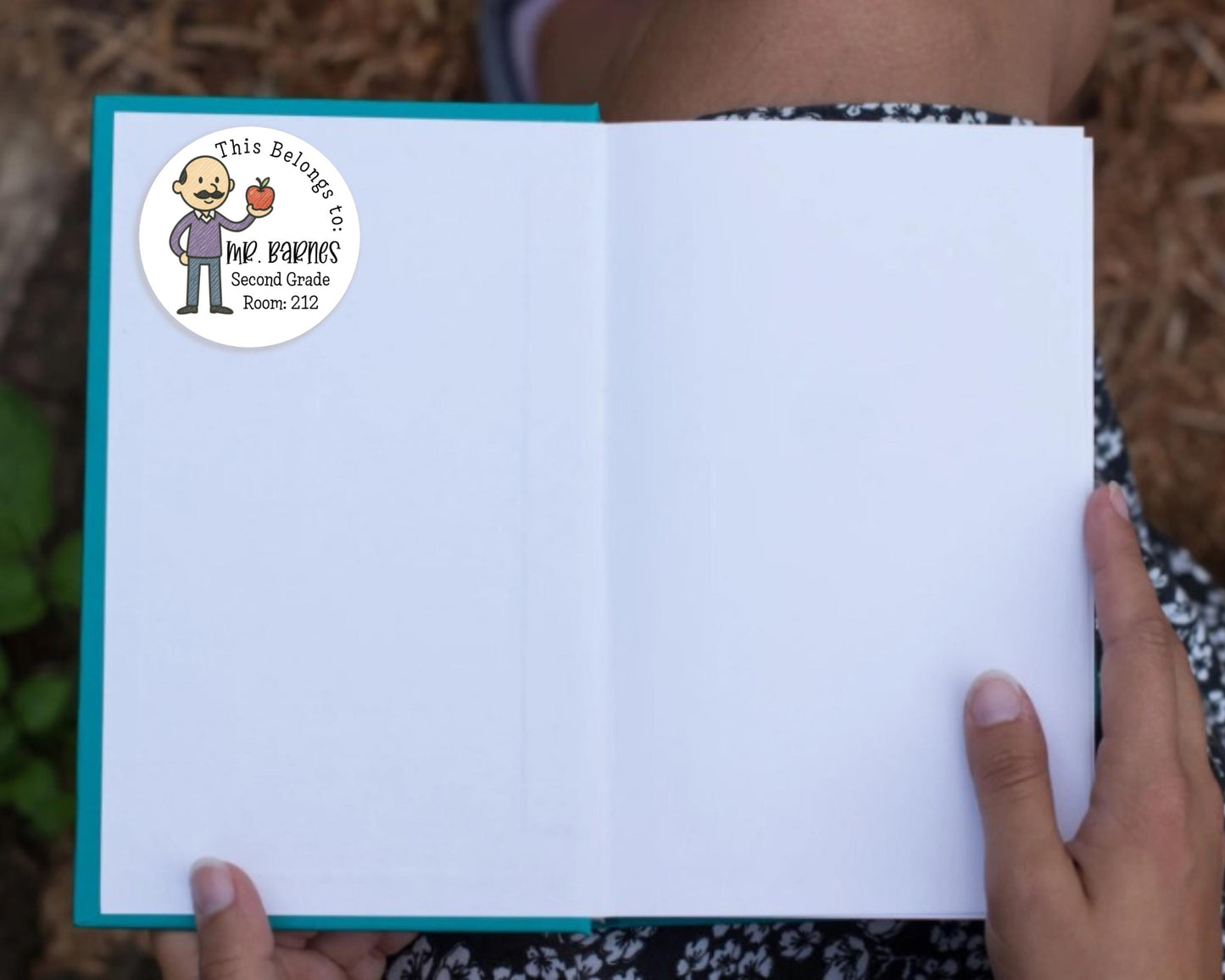 Stick Figure Teachers Lady Man Red School House Apple Personalized This Belongs To Teacher Round Stickers Organization Labels Multiple Size