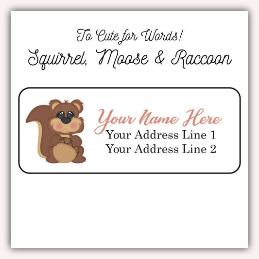 Woodland Animals Raccoon Squirrel Moose Personalized Return Address Labels Set of 30