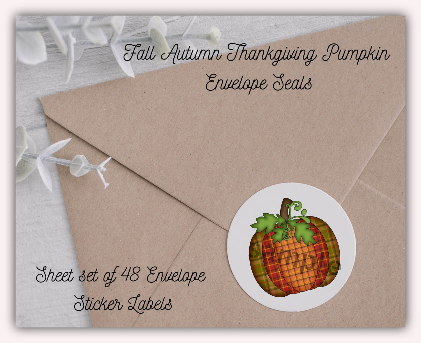 Autumn Fall Thanksgiving Plaid Chevron Polka Dot Envelope Seal Stickers Set of 48