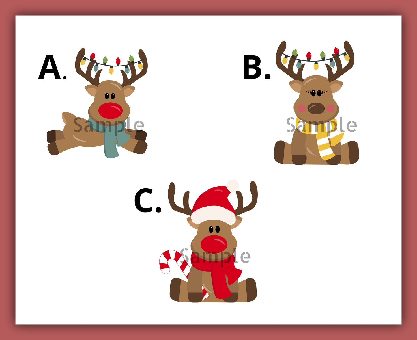 Whimsical Christmas Reindeer Deer Winter Holiday Return Address Labels Sheet of 30