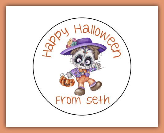 Halloween Spooky Monsters Cat Mummy Skeleton Witch Werewolf Halloween Treat Bag Favor Party Bag Large Round Stickers