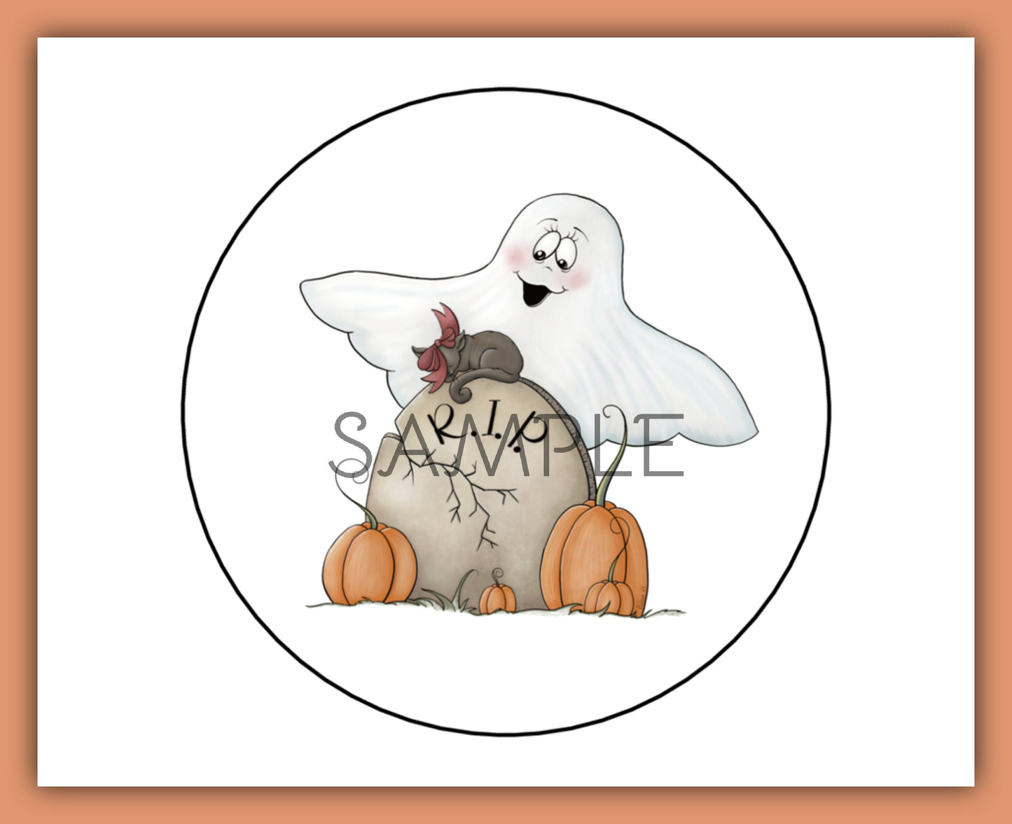 Whimsical Ghost R.I.P. Grave Yard Stone Halloween Circle Round Stickers Labels Gift Giving Party Favor Treat Bags