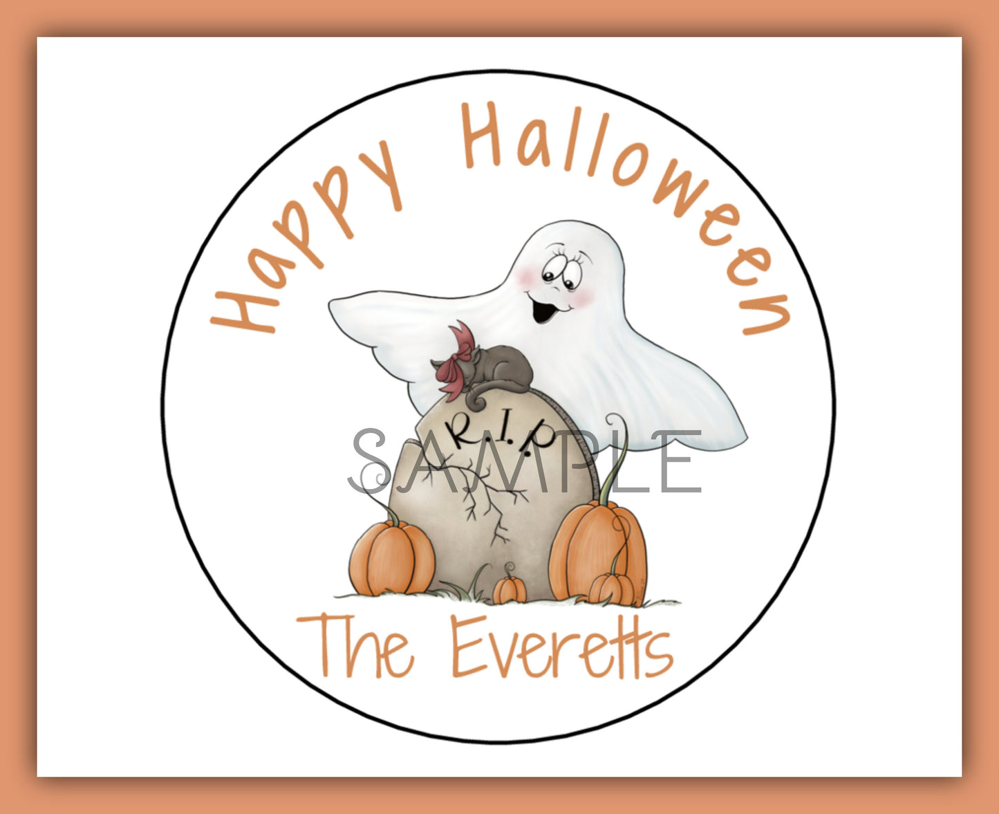 Whimsical Ghost R.I.P. Grave Yard Stone Halloween Circle Round Stickers Labels Gift Giving Party Favor Treat Bags
