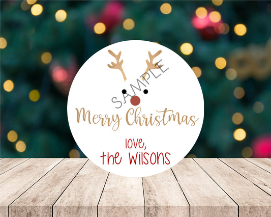 Minimalist Reindeer Deer Antlers Buck Christmas Winter Wishes Feliz Navidad Peace on Earth Personalized Gift Giving Tags Party Favors