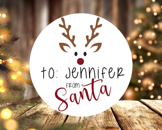 Personalized Reindeer Deer From To  Santa Claus  Saint Nick Christmas Gifts Labels Stickers Gift Giving Stickers Round Large Circle Stickers