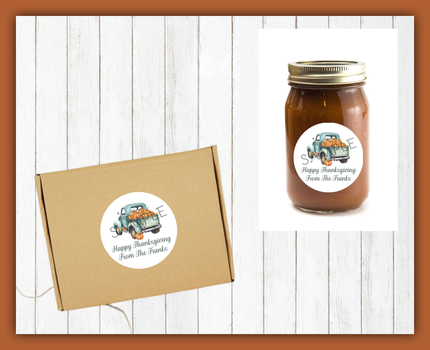 Thanksgiving Personalized Autumn Fall Truck Old Pickup Pumpkins Gift Giving Large Circle Sticker Labels 3 sizes