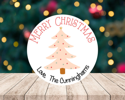 Personalized Pink Boho Chic Christmas Tree Holiday Tag Gift Tag Party Favors Label Stickers Two Sizes