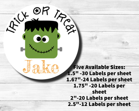 Halloween Labels Stickers Trick Or Treat Bag Boy Frankenstein Happy Halloween Party Favors Goodie Bags Class Name Labels Multiple Sizes