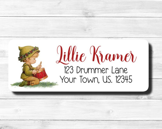 Little Drummer Boy Vintage Holly Drums Christmas Holiday Address Mailing Stickers Labels Personalized Custom Sheet of 30