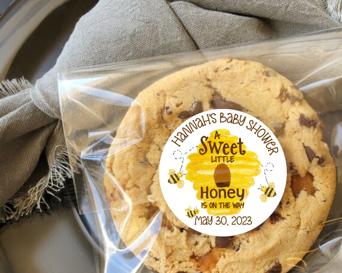 A Sweet Little Honey Is On The Way Bee Hive  Honey Baby Shower Personalized Round 2.5 Inch Party Favor Gift Tag Sticker Label