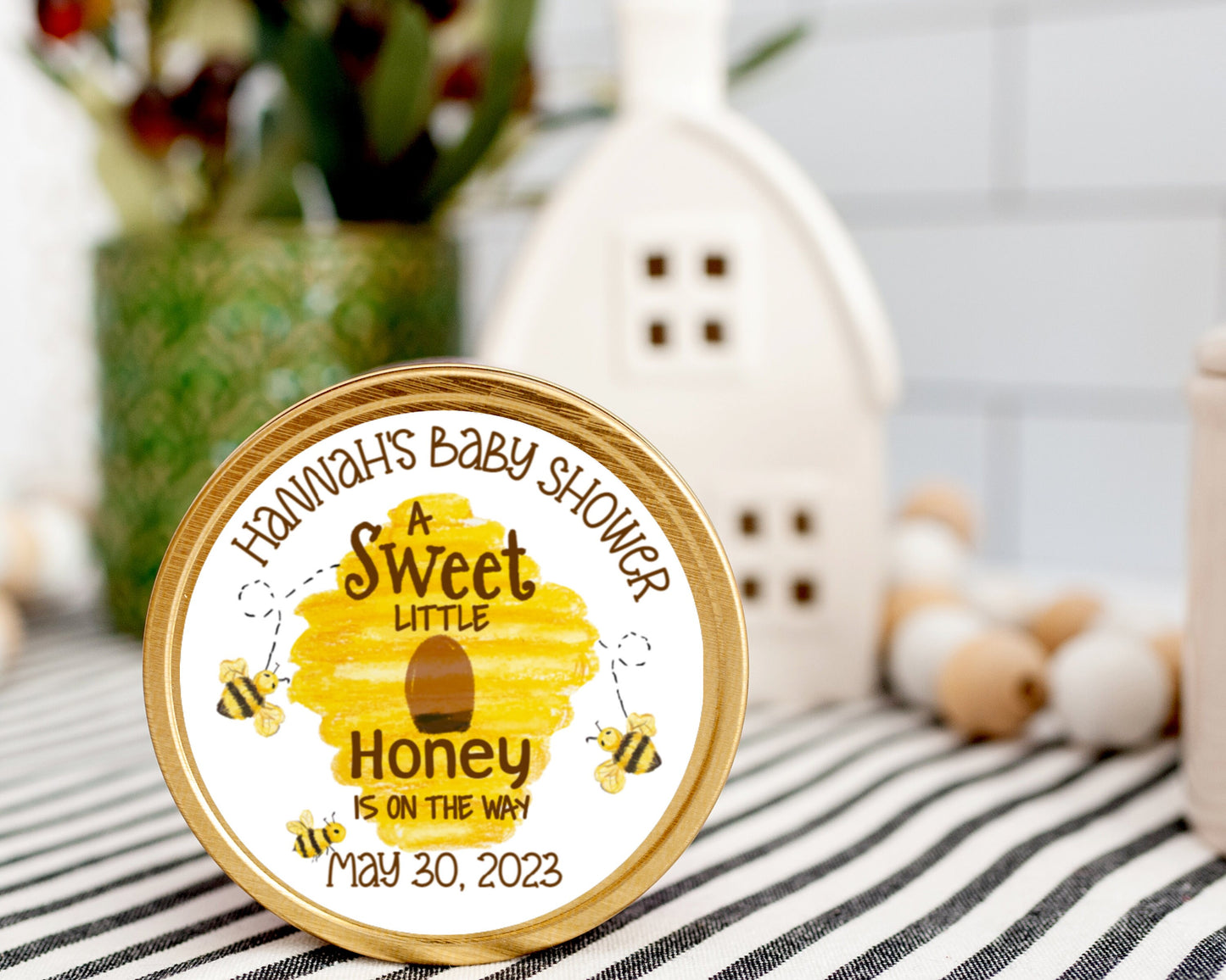 A Sweet Little Honey Is On The Way Bee Hive  Honey Baby Shower Personalized Round 2.5 Inch Party Favor Gift Tag Sticker Label