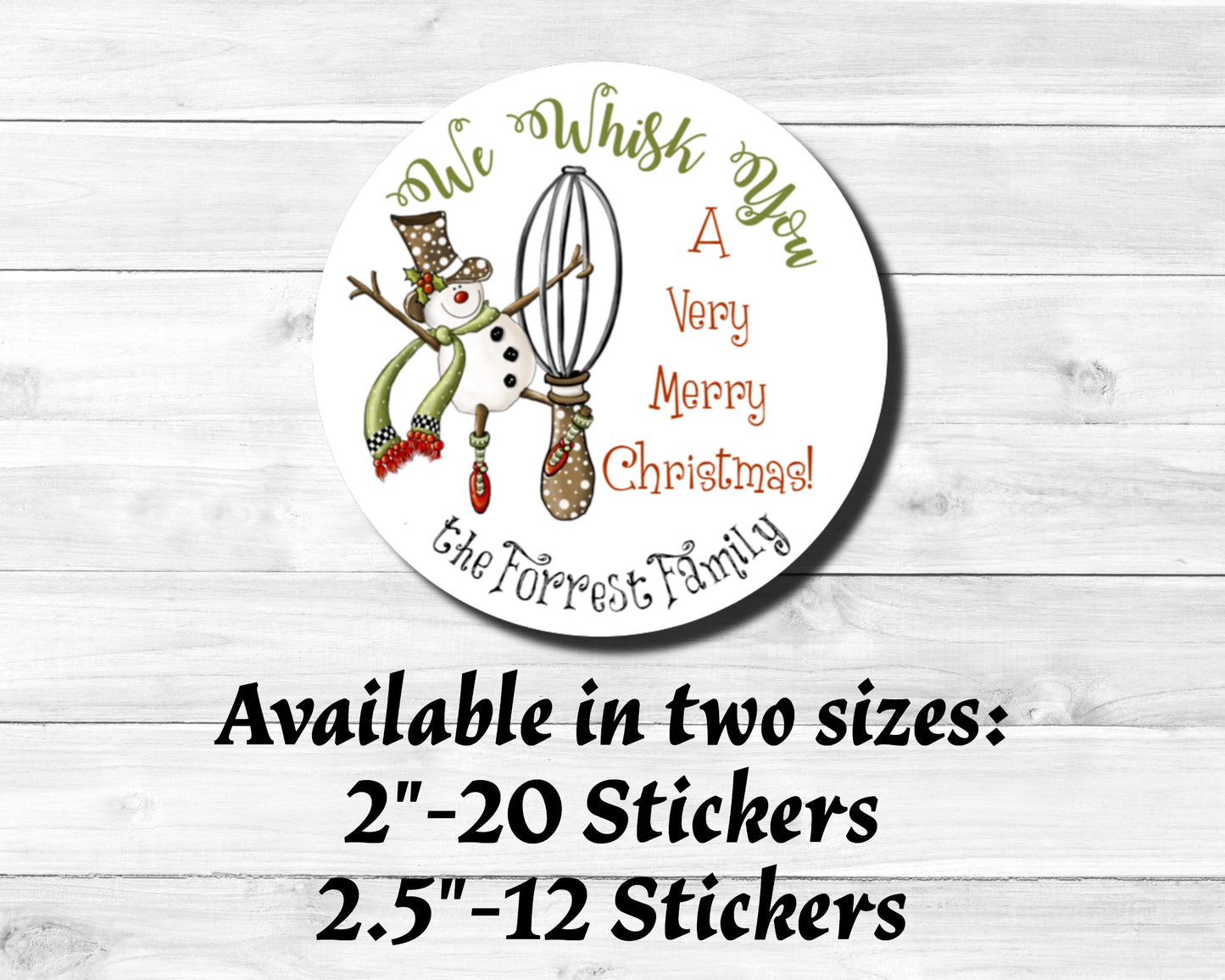 We Whisk You A Very Merry Christmas Snowman with Scarf  Whisk  Personalized Baking Baked Goods Kitchen Labels Stickers  Box Label Stickers