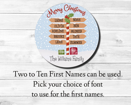 North Pole Sign Directions Personalized Gifts Presents Holly Christmas Holiday Round To From Gift Giving Tag Party Favor Bag Sticker Label