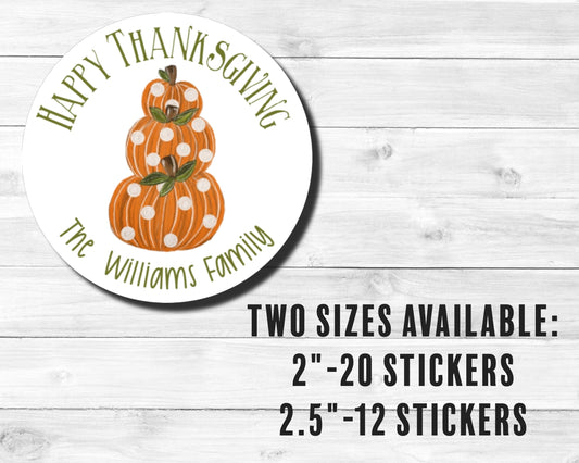 Thanksgiving Giving Autumn Fall Triple Pumpkin Gourd Dots Happy Thanksgiving Holiday Labels Party Favors Round Gift Giving Tags Stickers