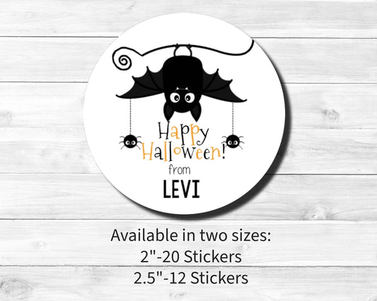 Personalized Happy Halloween Hanging Upside down Bat Spiders Trick or Treat Labels Stickers School Class Party Favor Gift Tags Goodie Bag