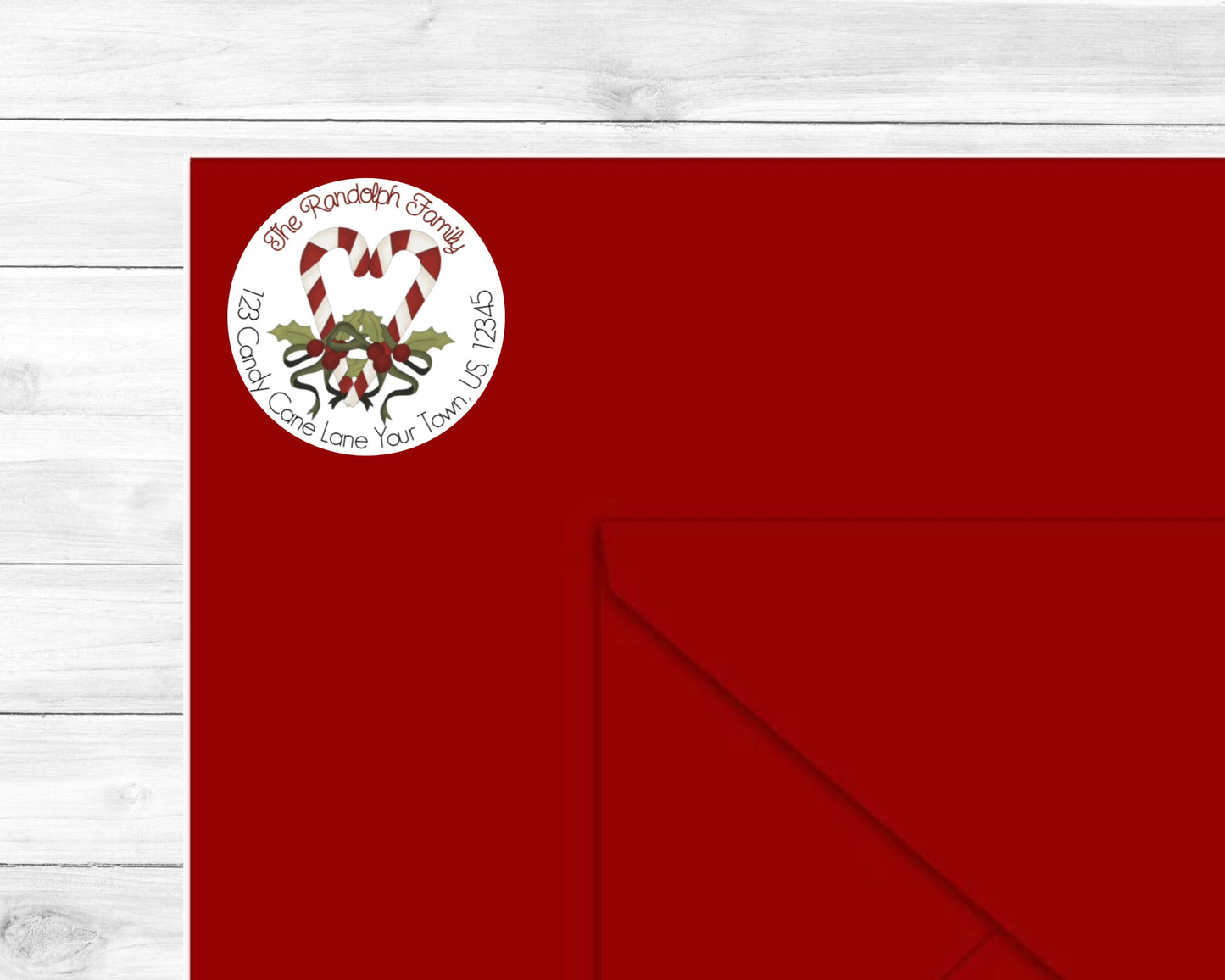 Two Christmas Candy Canes Heart Holly Holiday Personalized Round Circle Return Address Labels Stickers Multiple Sizes