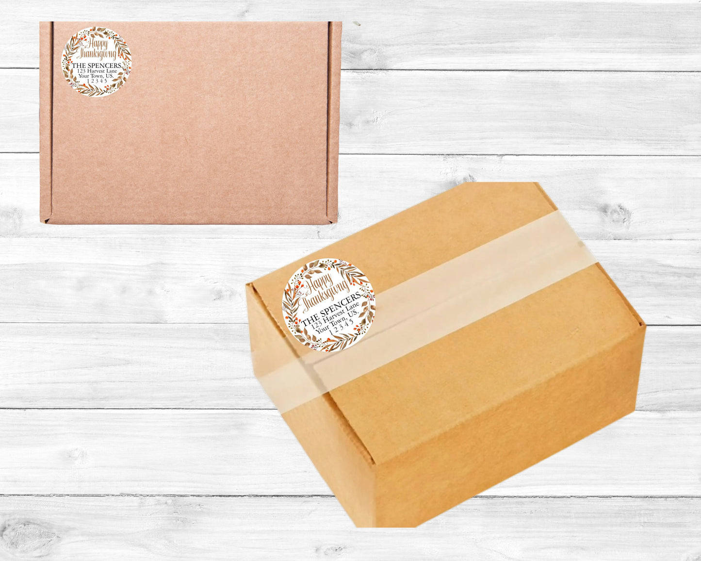 Autumn Harvest Fall Leaf Berry Happy Thanksgiving  Wreath  Round  Return Address Labels Mailing Package Stickers Personalized