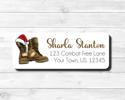 I'll Be home For Christmas Boots In The House Military Army Combat Boots Dog Tag Christmas Army Mom Personalized Return Address Labels