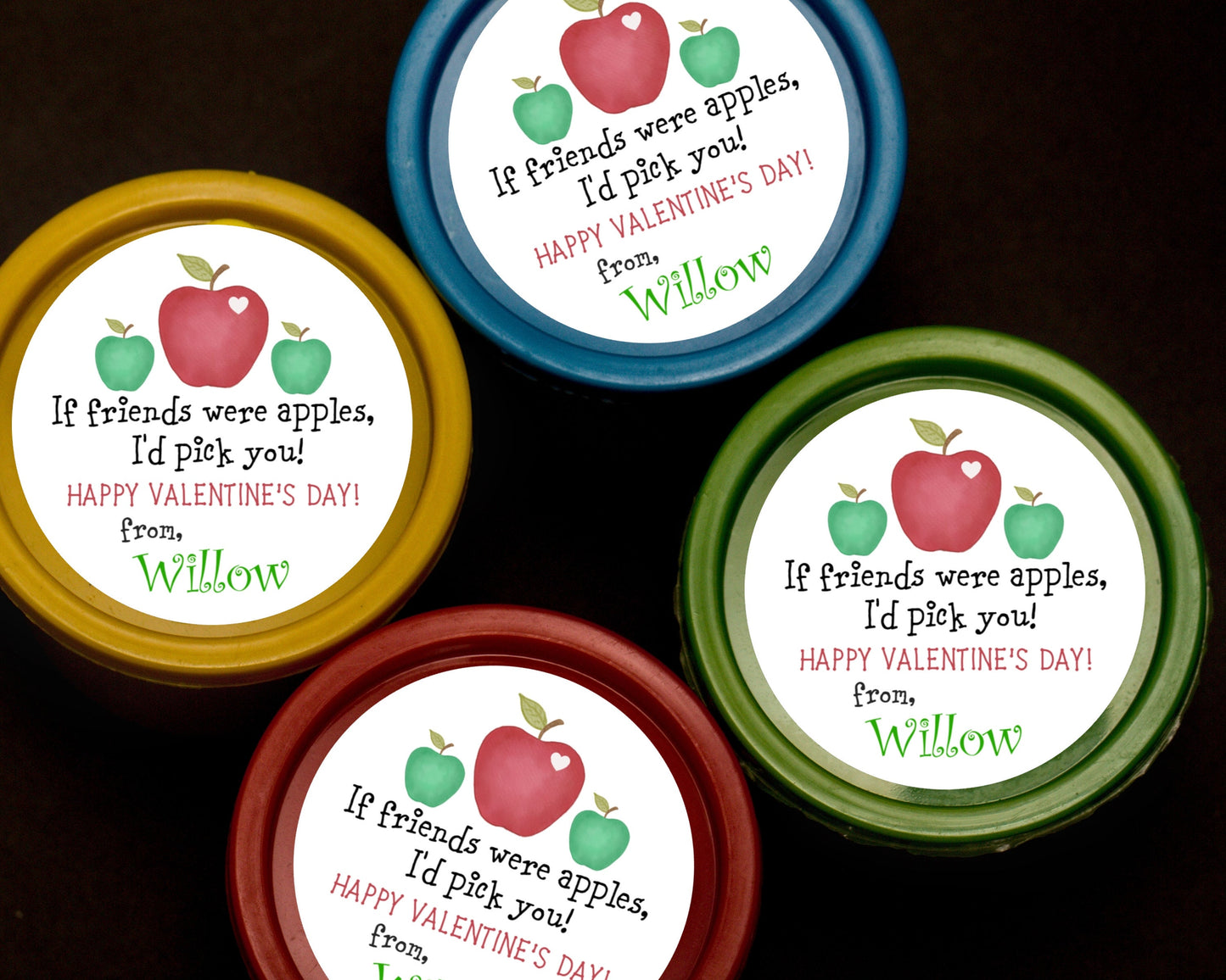 Apple Picking Friends Heart Fruit Valentines Day Round Class Teacher Kids Class Party Favors Label Stickers Multiple Sizes