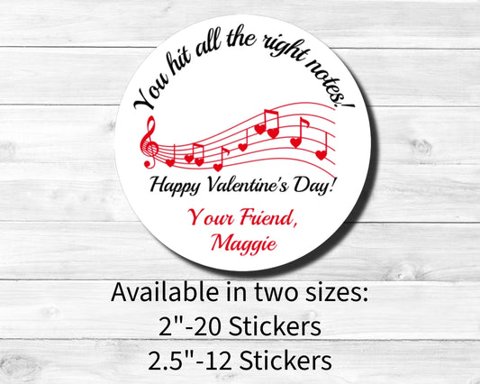 Treble Clef Music Notes Hearts Happy Valentine's Day School Round Class Teacher Kids Class Party Favors Label Stickers Multiple Sizes