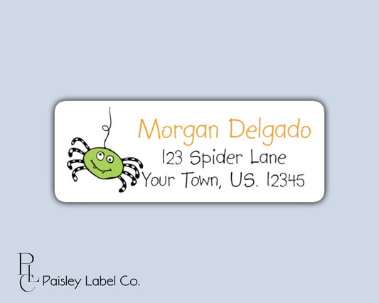 Spooky Whimsical Lime Green Itsy Little Spider Halloween Holiday Personalized Return Address Labels Mailing Stickers Set of 30