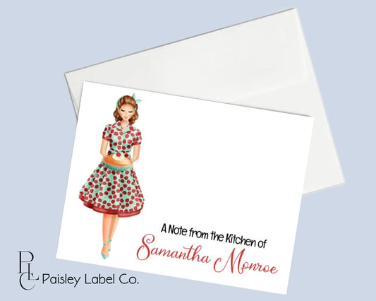 Vintage Retro 50's Baker Housewife From the Kitchen of Notecard Note Card Personalized Custom Stationery Stationary Folded Notecards Set