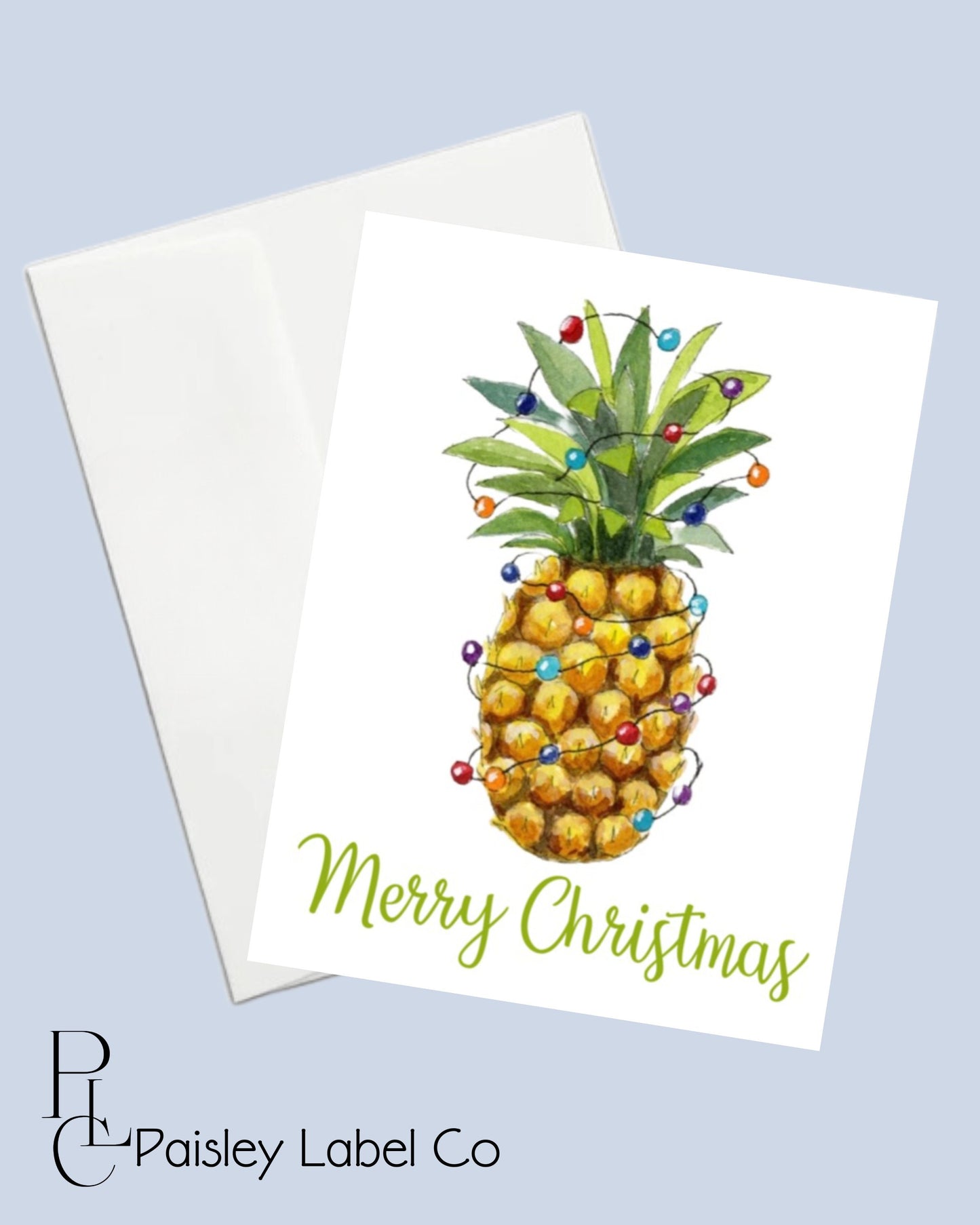 Tropical Pineapple Christmas Lights Note Card Set Holiday Hawaiian Festive  Stationery Stationary Folded Notecards Set
