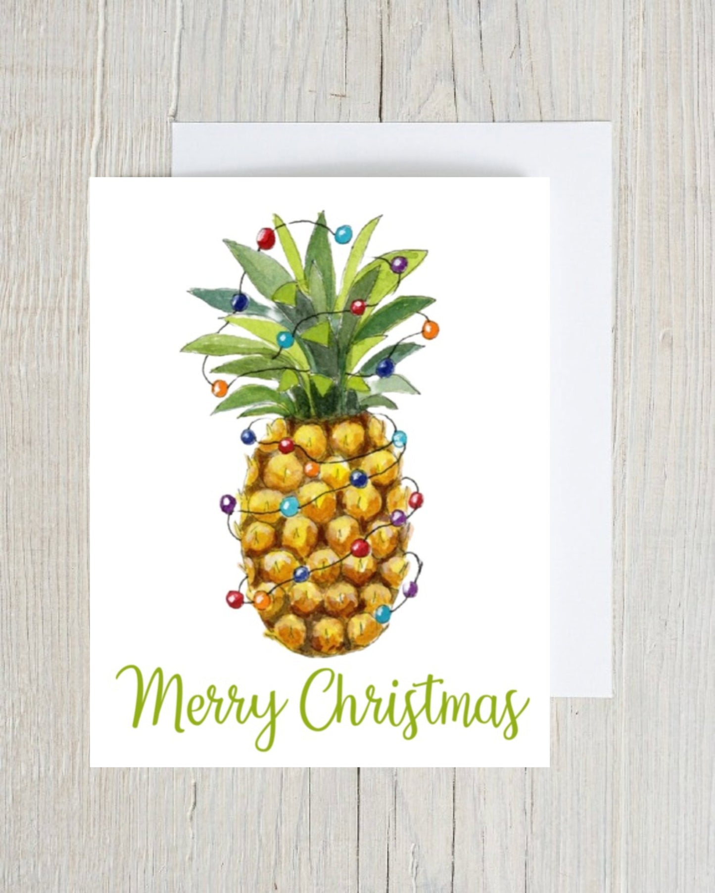 Tropical Pineapple Christmas Lights Note Card Set Holiday Hawaiian Festive  Stationery Stationary Folded Notecards Set