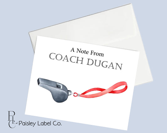 Coach Note Card Notecard Set Whistle Sports Basket Ball Personalized Teacher Appreciation Gift Back To School Gift Teacher Christmas Gift