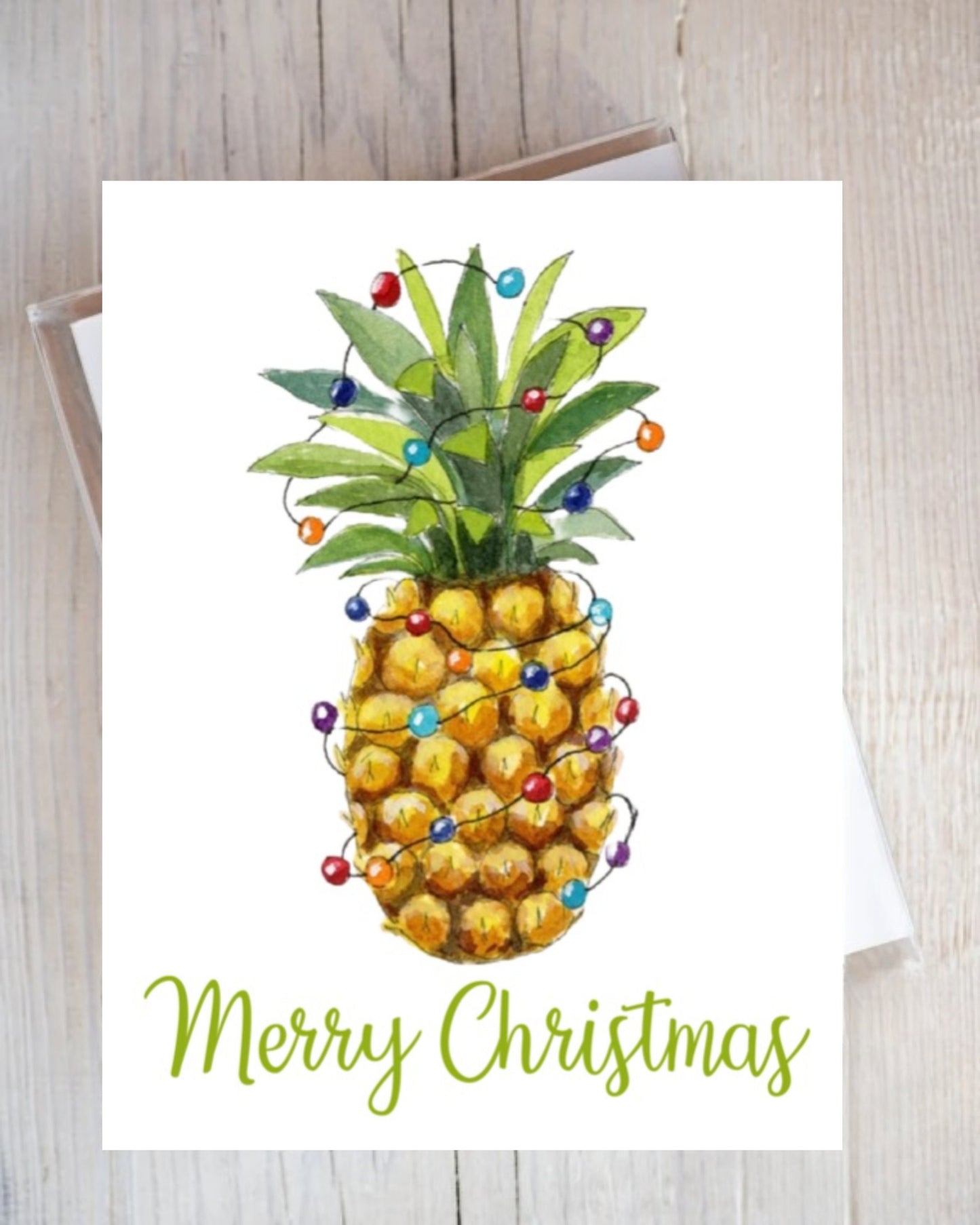 Tropical Pineapple Christmas Lights Note Card Set Holiday Hawaiian Festive  Stationery Stationary Folded Notecards Set