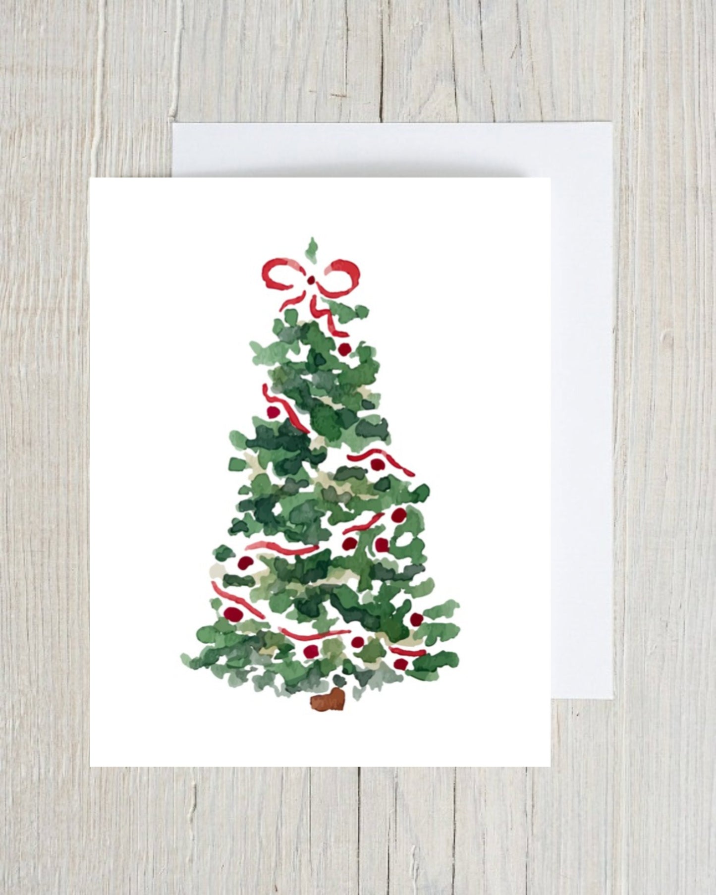 Watercolor Christmas Tree Red Bow Winter Cards Holiday Festive  Stationery Stationary Folded Notecards Note Cards Set of 12