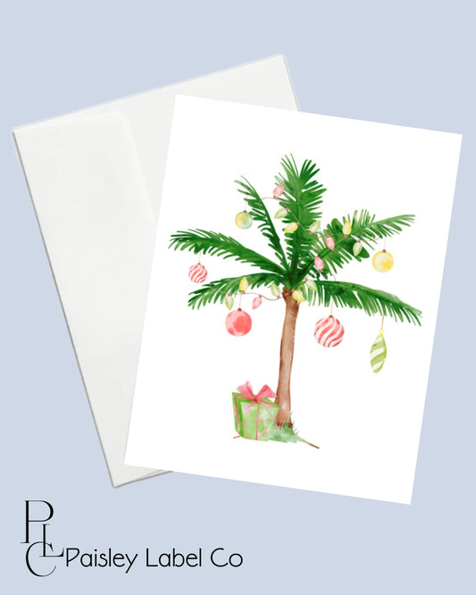 Tropical Christmas Palm Tree Ornaments Gift Note Card Set Holiday Hawaiian Festive  Stationery Stationary Folded Notecards Set