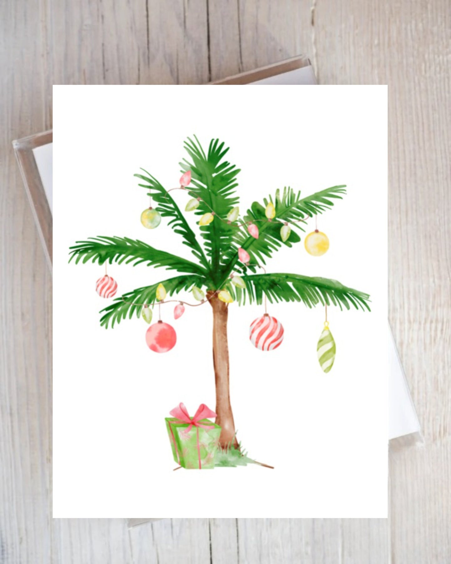 Tropical Christmas Palm Tree Ornaments Gift Note Card Set Holiday Hawaiian Festive  Stationery Stationary Folded Notecards Set