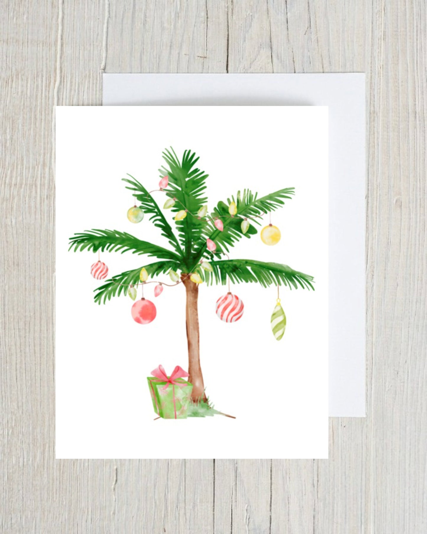 Tropical Christmas Palm Tree Ornaments Gift Note Card Set Holiday Hawaiian Festive  Stationery Stationary Folded Notecards Set