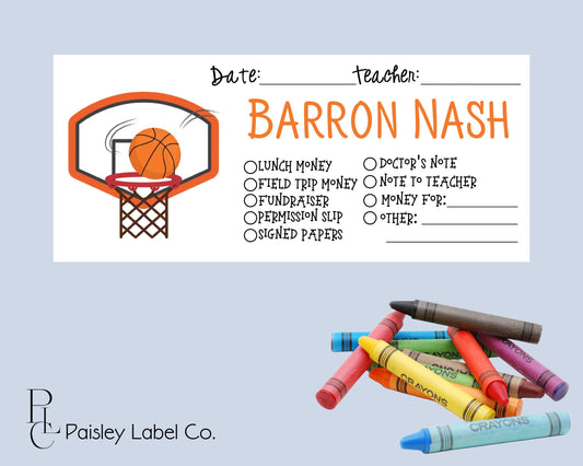 Back To School Money Envelopes School Stationery Personalized Student Kids Envelopes Boy Basketball Goal Hoops  Sports Custom Name School