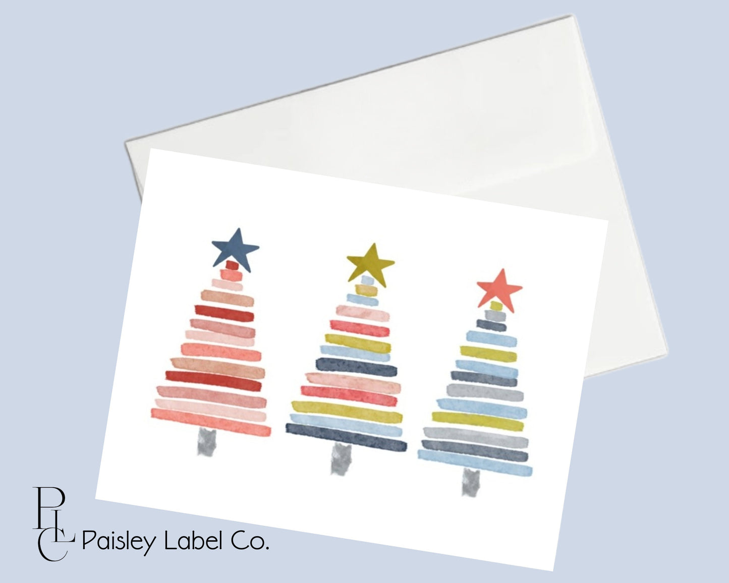 Watercolor Triple Christmas Tree Minimalist Note Cards Holiday Festive  Stationery Stationary Folded Notecards Note Cards Set of 12