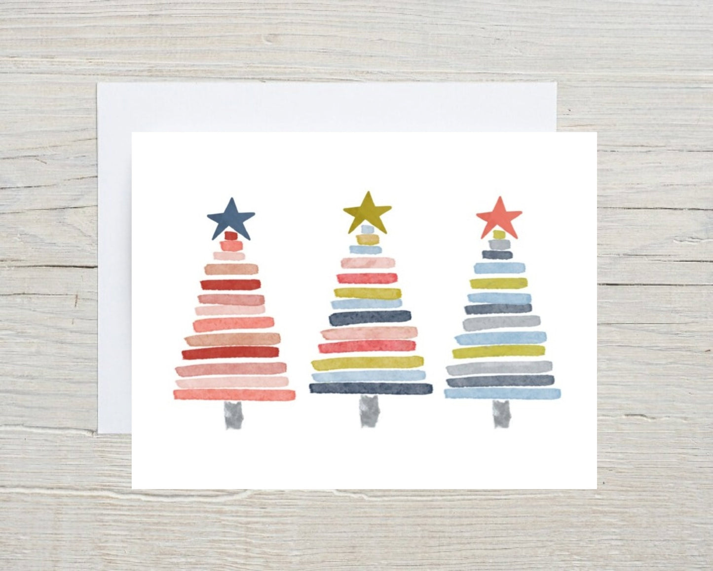 Watercolor Triple Christmas Tree Minimalist Note Cards Holiday Festive  Stationery Stationary Folded Notecards Note Cards Set of 12