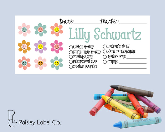 Back To School Money Envelopes School Stationery Personalized Student Kids Envelopes Happy Smiley Face Daisy Flowers Groovy Name School