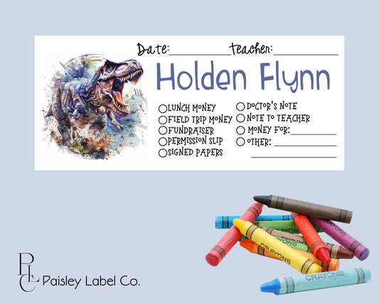 Back To School Money Envelopes School Stationery Personalized Student Kids Envelopes Dinosaur T-Rex Tyrannosaurus Boy Name School Supplies